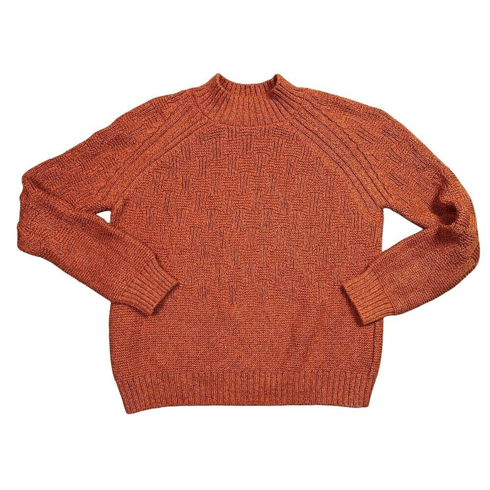PrAna Sky Meadow Sweater Checkered Cotton Orange Mock Turtleneck Women's Large